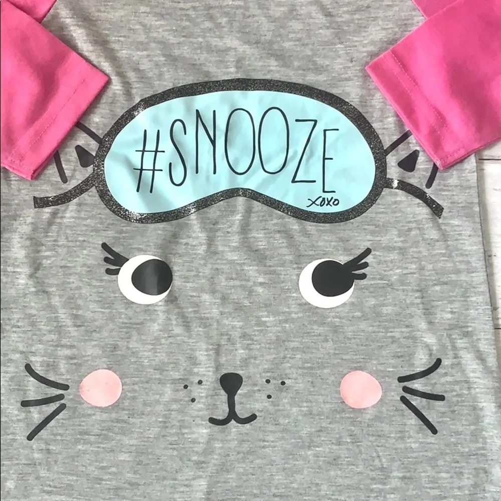 Girls 4/5 Nightgown Pink Gray Animal Face XOXO 4T 5T Pajamas Pjs Gymboree
